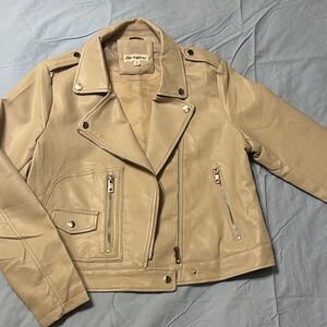Chic Happens Beige Faux Leather Jacket by Wild Fable